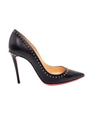 Christian Louboutin Black Leather Spike Anjalina 100 Pumps EU 36.5